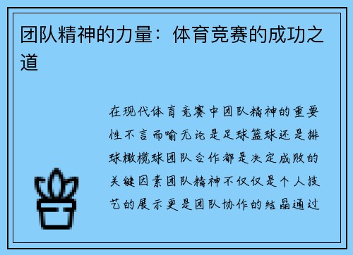 团队精神的力量：体育竞赛的成功之道